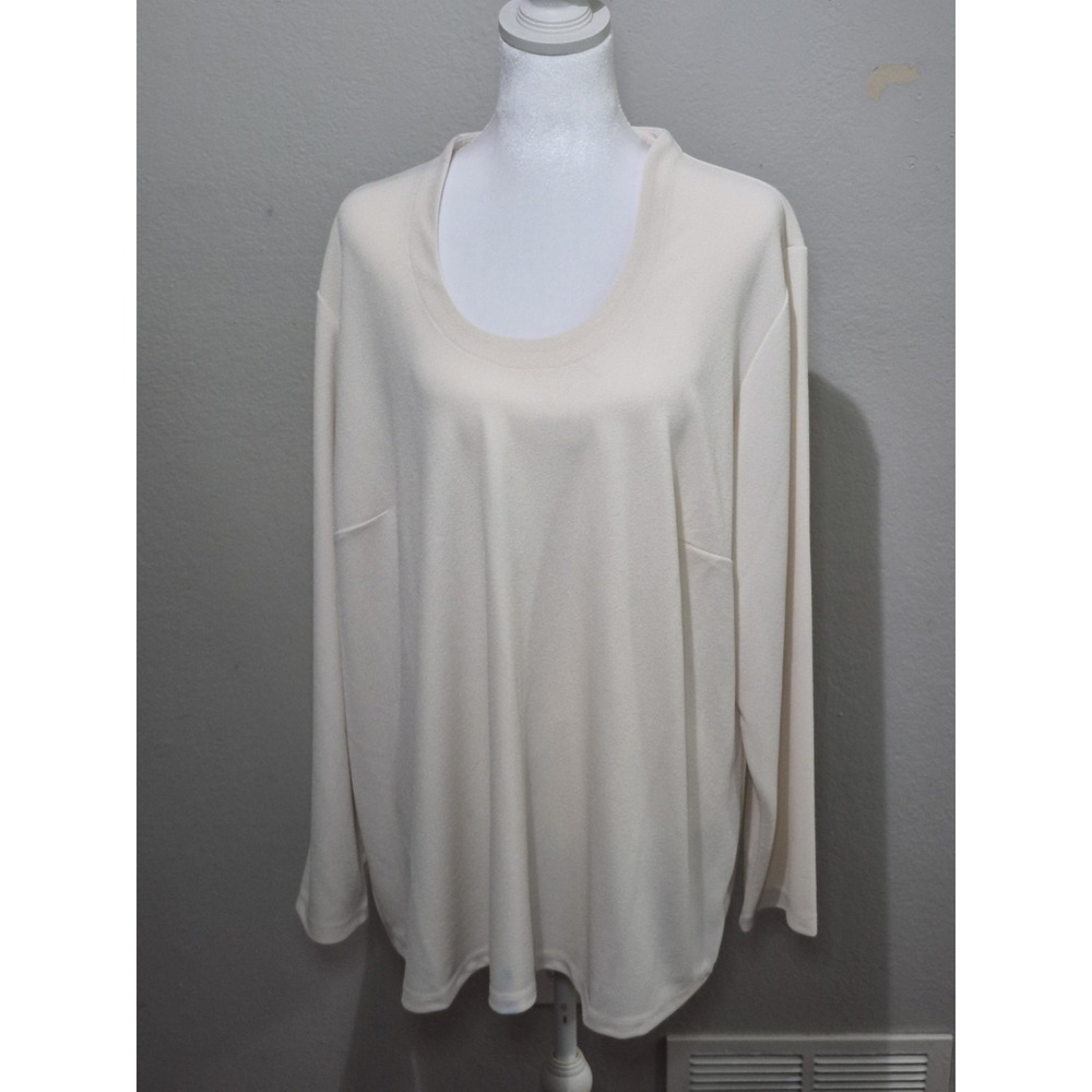 Susan Graver Passport Scoop Neck Top 2X Cream Textured Long‎ Sleeve Minimalist
